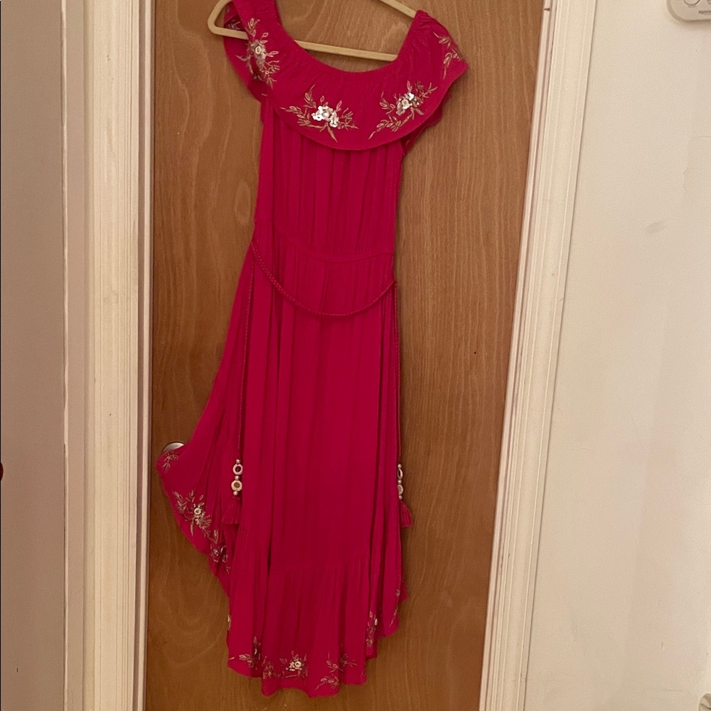 VENUS Pink Asymmetrical Dress with Floral Accents - Picture 4 of 7